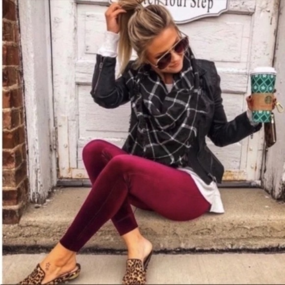 Spanx Rich Burgundy‎ Velvet Shaping High Waisted Leggings S